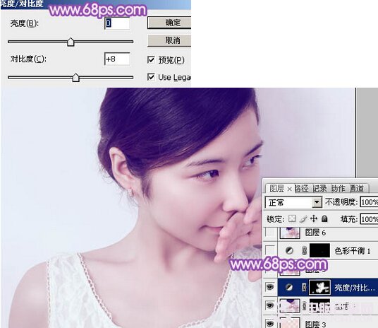 Photoshop打造淡紫色的室内女生头像照片