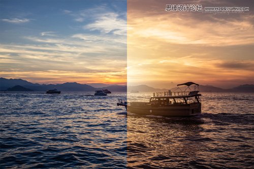 Photoshop调出海面渔船照片唯美的黄昏效果 全福编程网