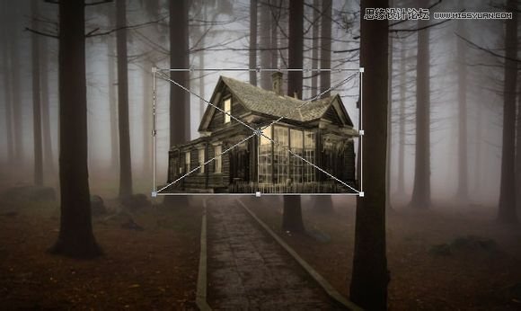 Photoshop合成森林中暗夜风格的小木屋,PS教程,素材中国
