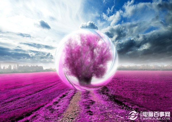 Photoshop打造梦幻薰衣草水晶球效果 电脑百事网