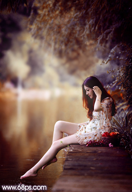 Photoshop打造高对比的暖色水景美女图片 全福编程网