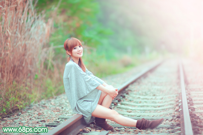 Photoshop给外景美女加上甜美的春季粉绿色 全福编程网