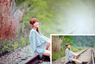 Photoshop给铁轨美女加上粉调黄绿蜜糖色 全福编程网