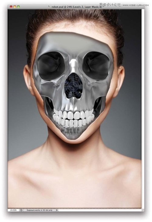 Photoshop合成超酷的人像机器人头颅效果,PS教程,思缘教程网