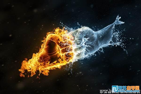 PS合成冰火对决的拳头