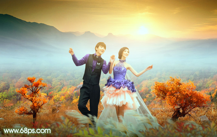 Photoshop合成唯美大气的秋季婚片 全福编程网