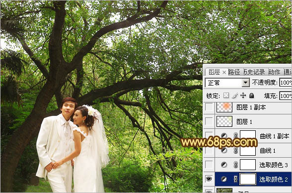 Photoshop调出树林婚片温馨的橙褐色 数码后期教程