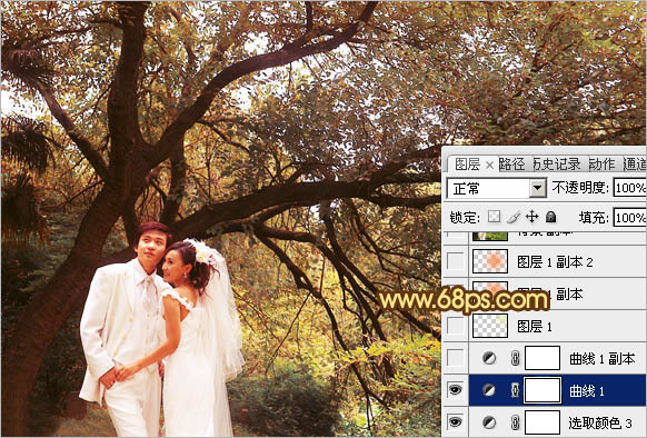 Photoshop调出树林婚片温馨的橙褐色 数码后期教程