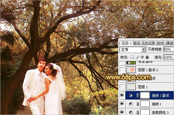 Photoshop调出树林婚片温馨的橙褐色 数码后期教程