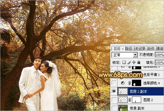 Photoshop调出树林婚片温馨的橙褐色 数码后期教程