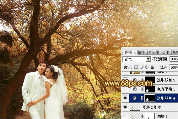 Photoshop调出树林婚片温馨的橙褐色 数码后期教程