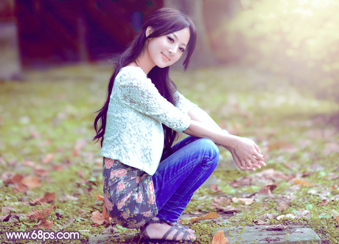 Photoshop打造柔美的秋季草地美女图片 全福编程网