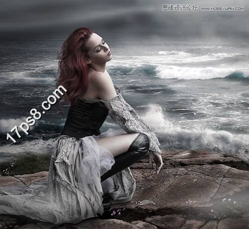 Photoshop合成被独自抛在海边孤独的女人 全福编程网