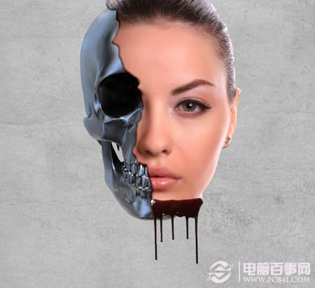 PS打造另类的骷髅美女头像融化特效