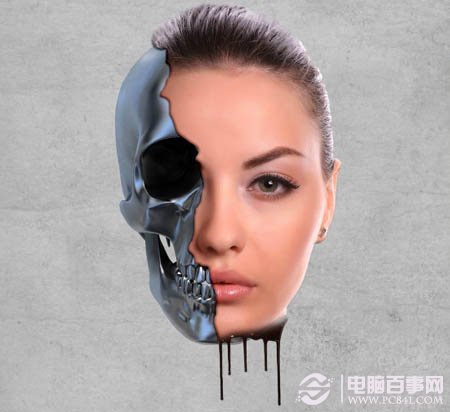 PS打造另类的骷髅美女头像融化特效