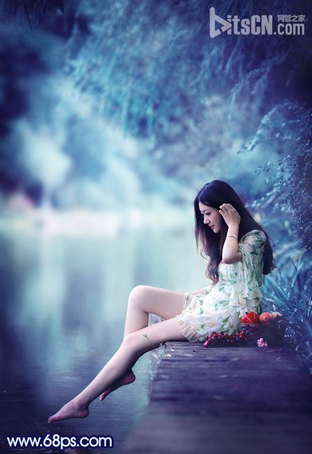 Photoshop为湖景人物图片打造唯美梦幻的青蓝色