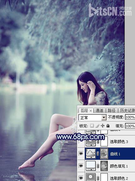 Photoshop为湖景人物图片打造唯美梦幻的青蓝色