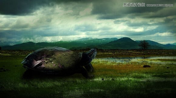 Photoshop合成乌龟拖着假山效果图,PS教程,素材中国