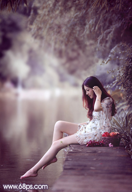 Photoshop打造柔美的中性冷色湖景美女图片 全福编程网