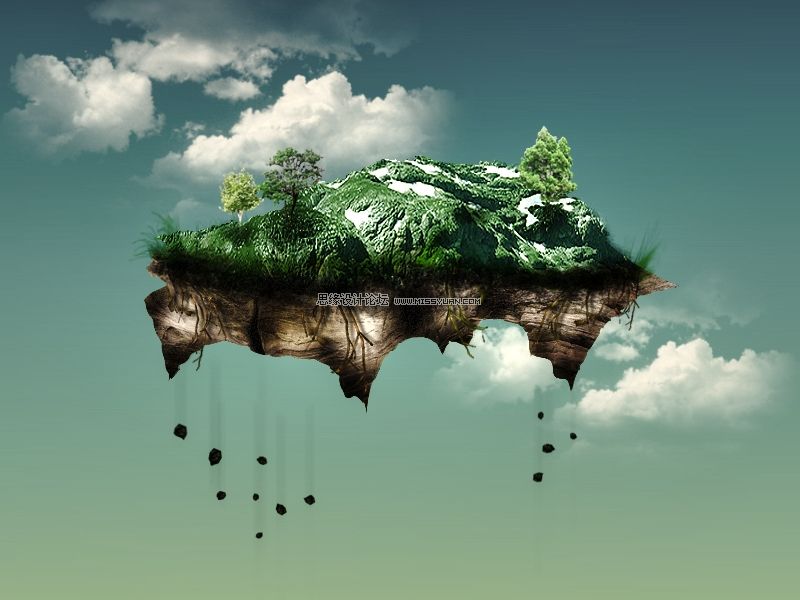 Photoshop合成在空中漂移的陆地 全福编程网