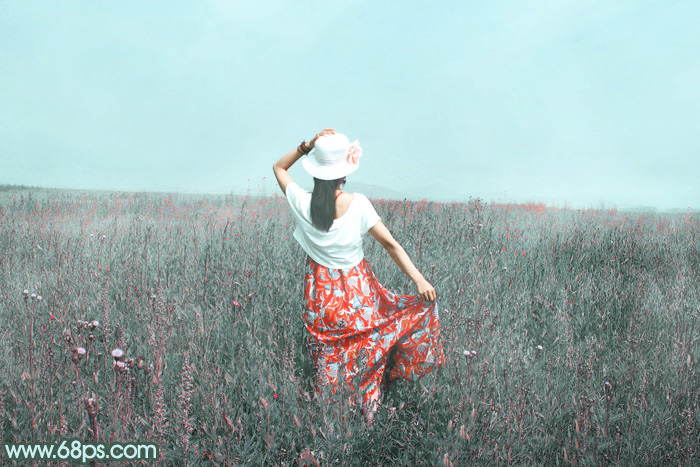 Photoshop打造柔美的中性淡青色外景美女图片 全福编程网