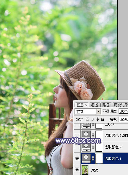 PS调出清爽淡绿色外景美女头像照片