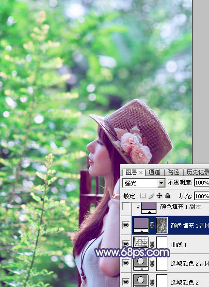 PS调出清爽淡绿色外景美女头像照片