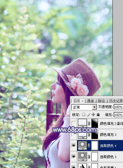 PS调出清爽淡绿色外景美女头像照片