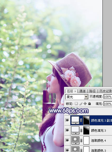 PS调出清爽淡绿色外景美女头像照片