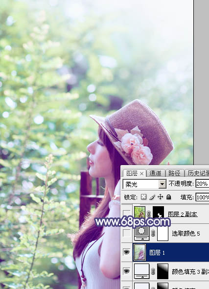 PS调出清爽淡绿色外景美女头像照片