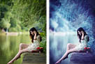 Photoshop打造唯美的青蓝色湖景人物图片 全福编程网