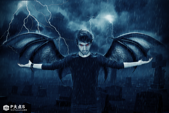 PS合成雨夜的小恶魔帅哥 全福编程网