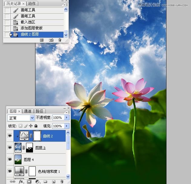 Photoshop合成色彩艳丽的荷花图,PS教程,思缘教程网