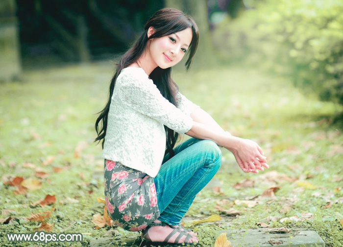 Photoshop打造甜美的粉绿色早春外景美女图片 全福编程网